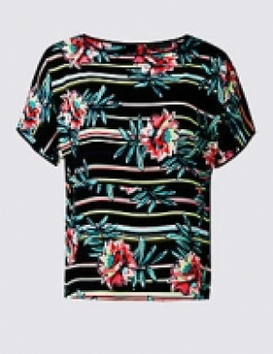 Floral Print Round Neck Short Sleeve Blouse 27.00 €