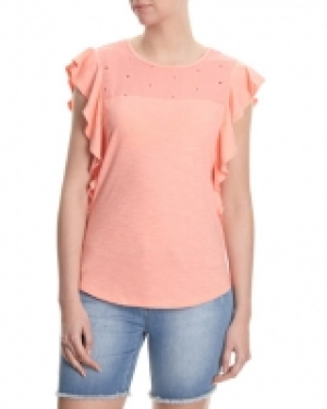 Embroidered Ruffle Sleeve T-Shirt