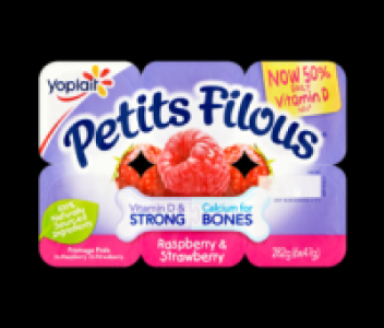 Yoplait Petits Filous Raspberry & Strawberry 6 pack 282g