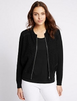 Marks and Spencer  Pure Cotton Lace Front Bomber Cardigan