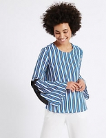 Marks and Spencer  Striped Round Neck Tie Sleeve Blouse