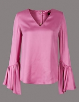 Marks and Spencer  Satin Flared Cuff V-Neck Shell Top