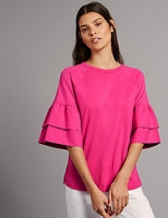 Marks and Spencer  Pure Cotton Flute Sleeve Round Neck T-Shirt