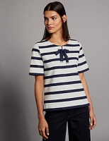 Marks and Spencer  Pure Cotton Striped Tie Detail T-Shirt