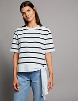 Marks and Spencer  Pure Cotton Striped Tie Side T-Shirt