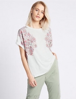 Marks and Spencer  Cotton Blend Puff Floral Print T-Shirt
