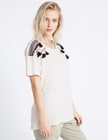 Marks and Spencer  Pure Cotton Tassel Dipped Hem T-Shirt