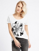 Marks and Spencer  Pure Linen Graphic Print T-Shirt