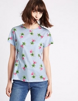 Marks and Spencer  Pure Cotton Striped Floral Print T-Shirt