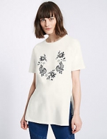 Marks and Spencer  Pure Cotton Embroidered Longline T-Shirt