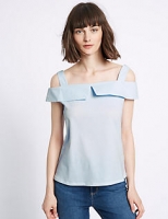 Marks and Spencer  Pure Cotton Striped Short Sleeve Bardot Top
