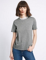 Marks and Spencer  Cotton Blend Contrasting Neckline T-Shirt