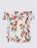 Marks and Spencer  Floral Print Ruffle Short Sleeve Bardot Top