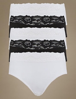 Marks and Spencer  5 Pack Cotton Rich Lace Waist Midi Knickers with New & Impro