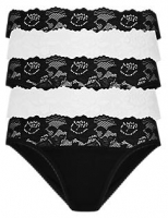 Marks and Spencer  5 Pack Cotton Rich Lace Waist Bikini Knickers with New & Imp