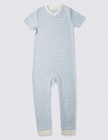 Marks and Spencer  Blue Stripe Short Sleeve Sleeping Suit Without Feet (3-8 Yea