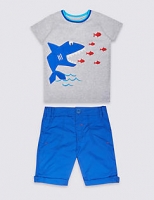 Marks and Spencer  2 Piece Pure Cotton T-Shirt & Shorts Outfit (3 Months - 5 Ye