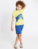 Marks and Spencer  2 Piece Pure Cotton Frog Print T-Shirt & Shorts Outfit (1-7 