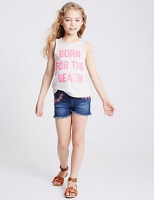 Marks and Spencer  Cotton Embroidered Denim Shorts with Stretch (3-14 Years)