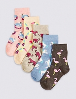 Marks and Spencer  5 Pairs of Printed Cotton Rich Socks (1-14 Years)