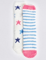 Marks and Spencer  2 Pairs of Printed Cosy Socks (1-14 Years)