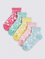 Marks and Spencer  5 Pairs of Heart Print Ankle Socks (1-14 Years)
