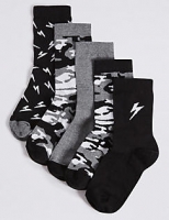 Marks and Spencer  5 Pairs of Cotton Rich Freshfeet Ankle Socks (1-14 Years)