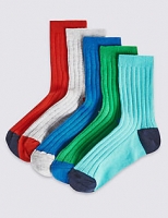 Marks and Spencer  5 Pairs of Freshfeet Cotton Rich Ribbed Socks (1-14 Years)