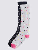 Marks and Spencer  2 Pairs of Freshfeet Spotted Welly Socks (2-14 Years)