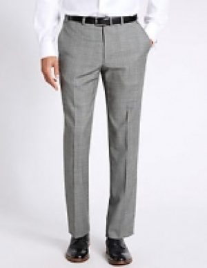 Grey Textured Tailored Fit Wool Trousers 60.00 €