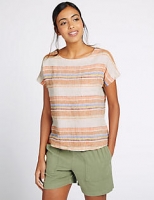Marks and Spencer  Pure Linen Striped Short Sleeve Shell Top
