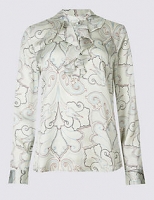 Marks and Spencer  Printed Frill Round Neck Long Sleeve Blouse