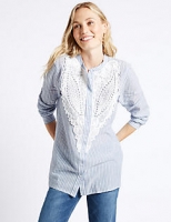 Marks and Spencer  Pure Cotton Striped Lace Overlay Shirt