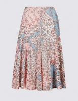 Marks and Spencer  Cotton Rich Floral Print A-Line Midi Skirt