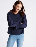 Marks and Spencer  Round Neck Poplin Sleeve T-Shirt