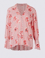Marks and Spencer  Oversized Floral Stripe Long Sleeve Shirt