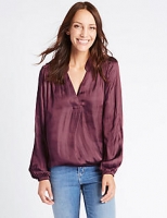 Marks and Spencer  Popover Notch Neck Long Sleeve Blouse