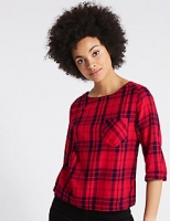Marks and Spencer  Modal Rich Checked 3/4 Sleeve Shell Top