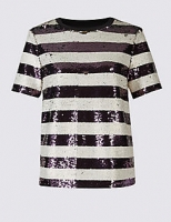 Marks and Spencer  Sequin Striped Short Sleeve T-Shirt