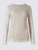 Marks and Spencer  Metallic Lace Long Sleeve T-Shirt
