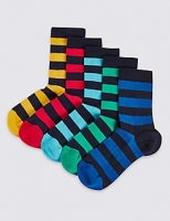 Marks and Spencer  5 Pairs of Freshfeet Cotton Rich Rugby Stripe Socks (1-14 Ye