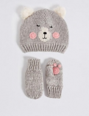 Marks and Spencer  Kids Bear Hat & Mittens Set