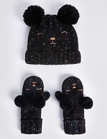 Marks and Spencer  Kids Wool Rich Double Pom Hat & Mitten Set