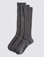 Marks and Spencer  3 Pairs of Freshfeet Cable Knee High Socks (3-14 Years)