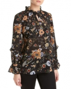 Print Frill Sleeve Blouse