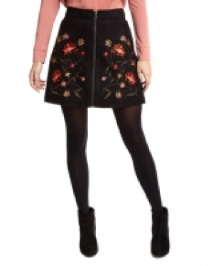 Embroidered Faux Suede Skirt