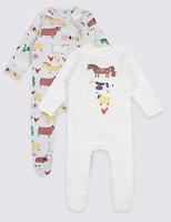 Marks and Spencer  2 Pack Pure Cotton Embroidered Sleepsuits