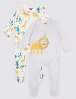 Marks and Spencer  2 Pack Pure Cotton Animal Applique Sleepsuits
