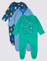 Marks and Spencer  3 Pack Pure Cotton Monster Sleepsuits