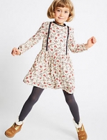 Marks and Spencer  2 Piece Flower Print Dress with Tights Outfit (3 Months - 6 